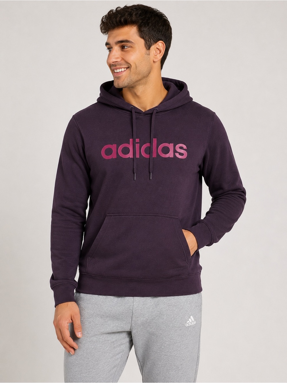 Adidas Men’s Purple Logo Pullover Hoodie Fleece Lined Size Medium